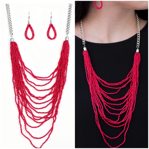 BORA BOM BORA RED SEABEAD NECKLACE/EARRING SET